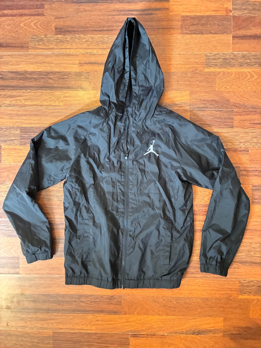 Kids Jordan Black Hooded Windbreaker Jacket - Jump Logo